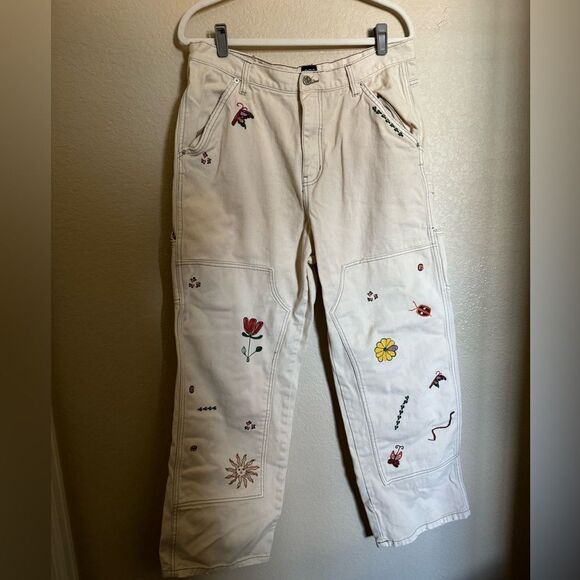 BDG High-Waisted Carpenter Jean Embroidered Ecru Sz 32 - Picture 3 of 11